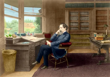Charles Dickens in His Study in Gadshill